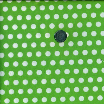 13119 vit prick på limegrön bakgrund, tygbredd 110 cm