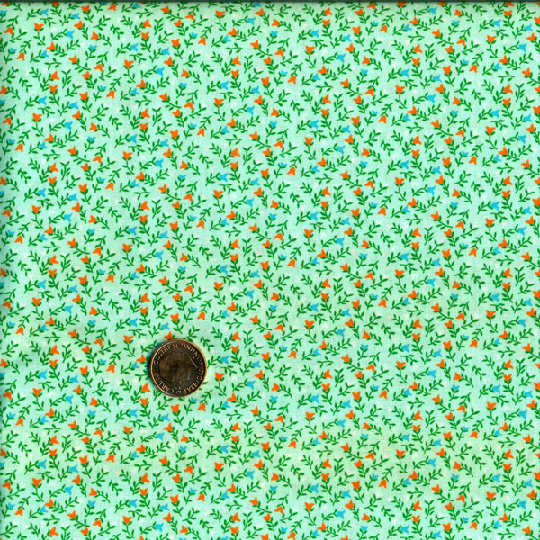 1328, små, små blpmmor på ljusgrön bakgrund. tygbredd 110 cm