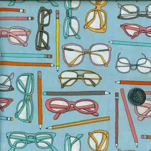 14106, glasögon och pennor, tygbredd 110 cm